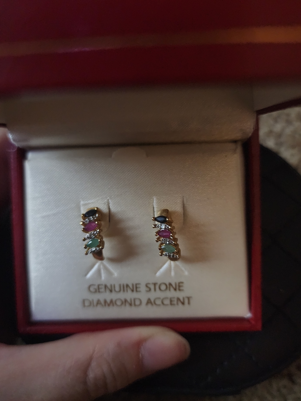 Gold Multi-Gemstone Hoop Earrings - Genuine Stone Diamond Accent